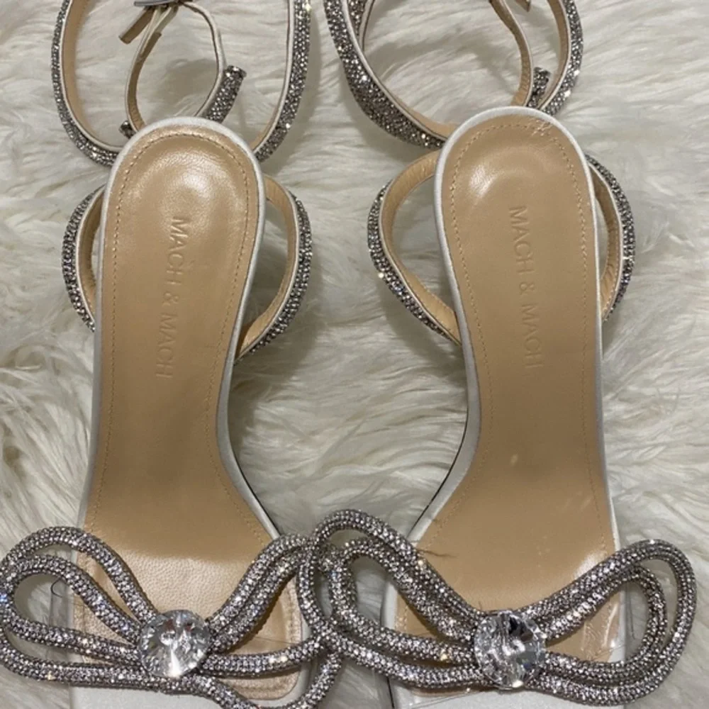 New Mach & Mach Double Crystal Bow Square‎ toe sandal size 36.5EU